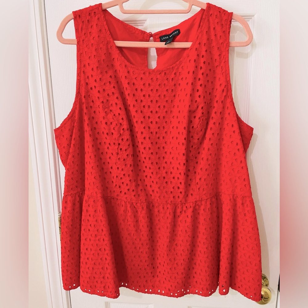 18/20 red cotton eyelet lace lined top Lane Bryant